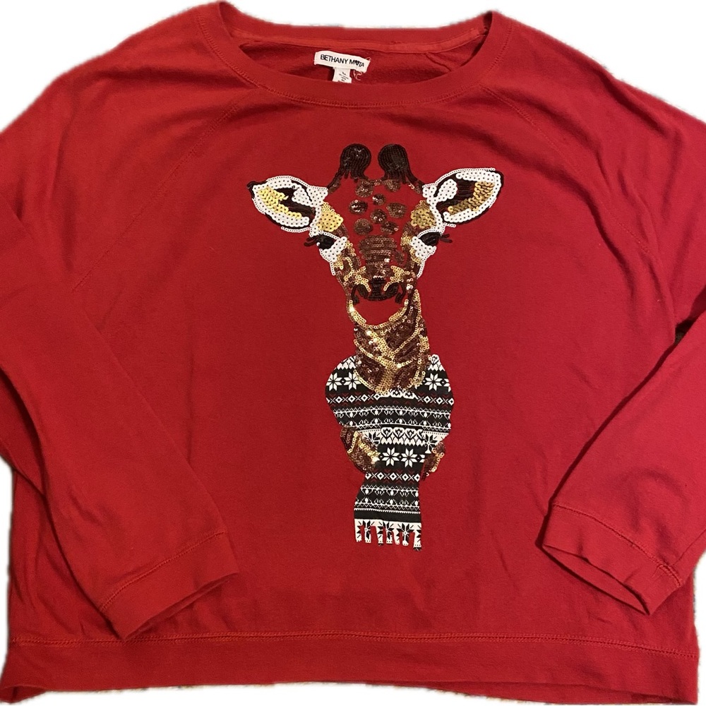 Bethany Mota for Aeropostale sequin giraffe holiday sweatshirt